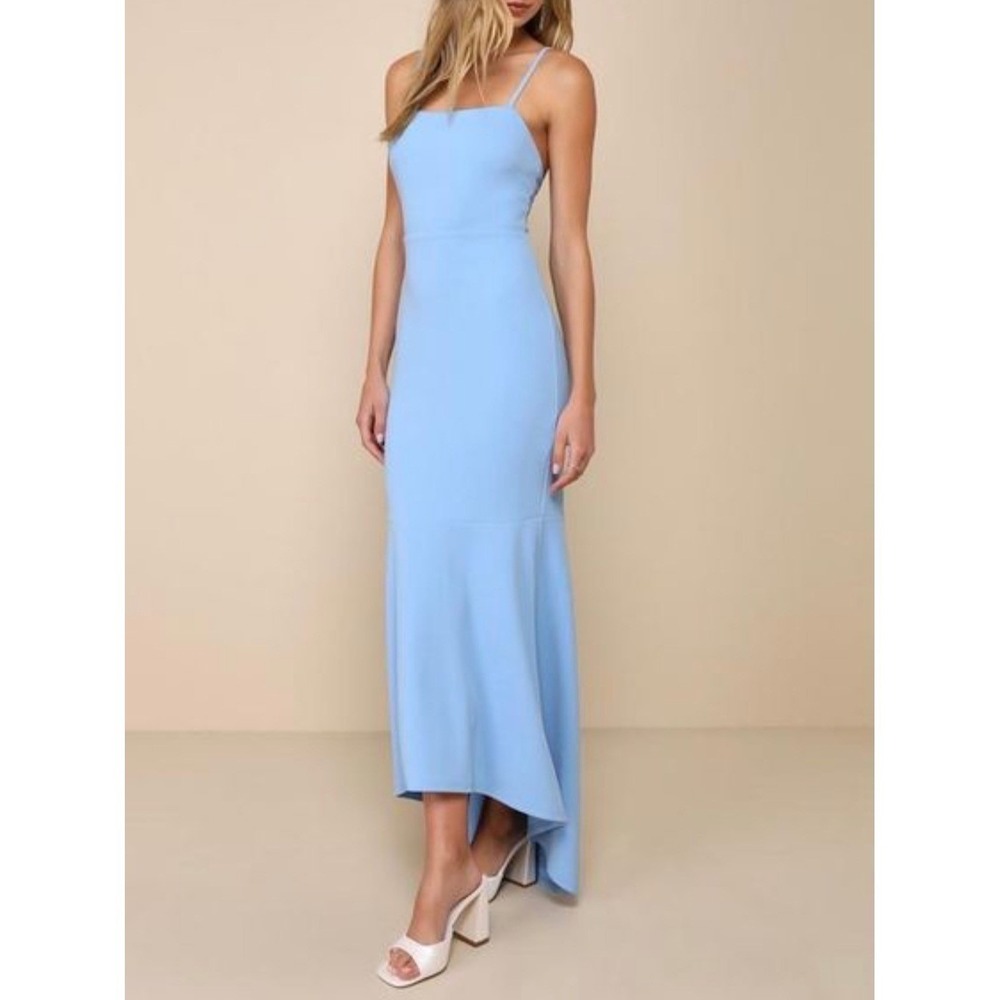 Lulus Stunning Enchantment Light Blue Backless Trumpet Maxi Dress Mermaid M 2662